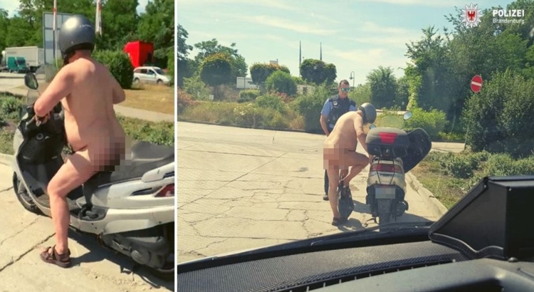 Nackter Rollerfahrer